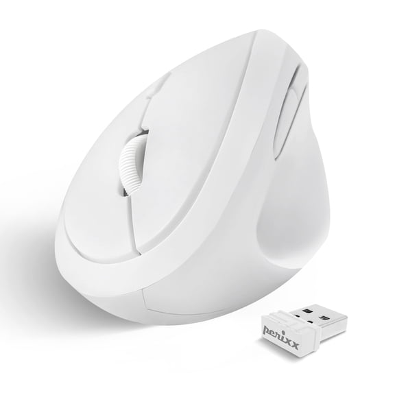 Perixx PERIMICE-719W Wireless Portable Vertical Mouse - Silent Clicks - Right-Handed Design - White
