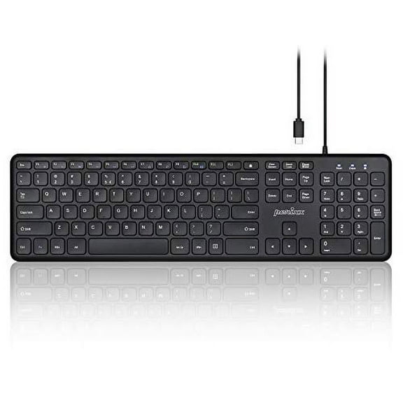 Perixx Periboard-210C Wired Full-Size USB C Silent Keyboard with Scissor Keys - Compatible with Multiple Devices - Black - US English