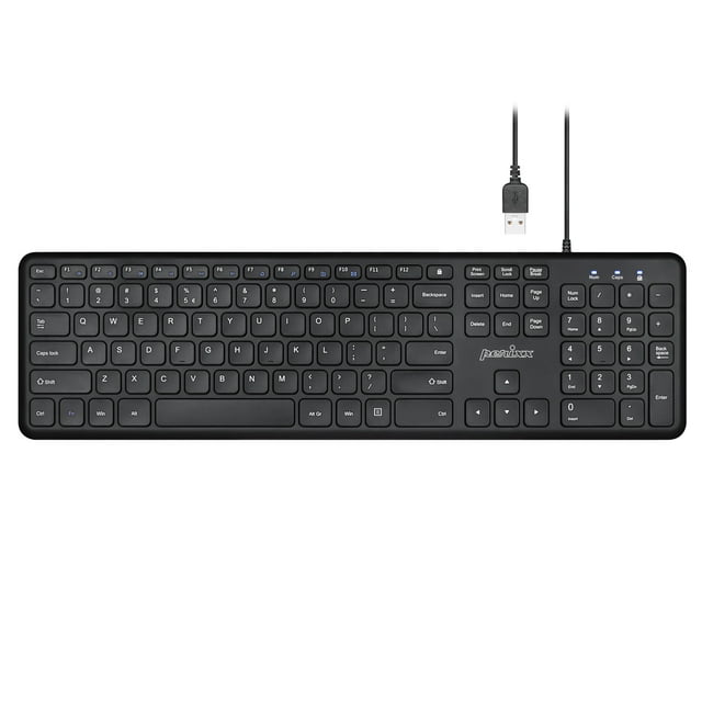 Perixx Periboard-210US - Wired Slim USB Keyboard - Quiet Scissor Keys - Black