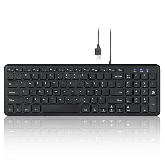 Perixx Periboard-213U Wired Silent USB Scissor Computer Keyboard - Compact Design with Number Pad - Black