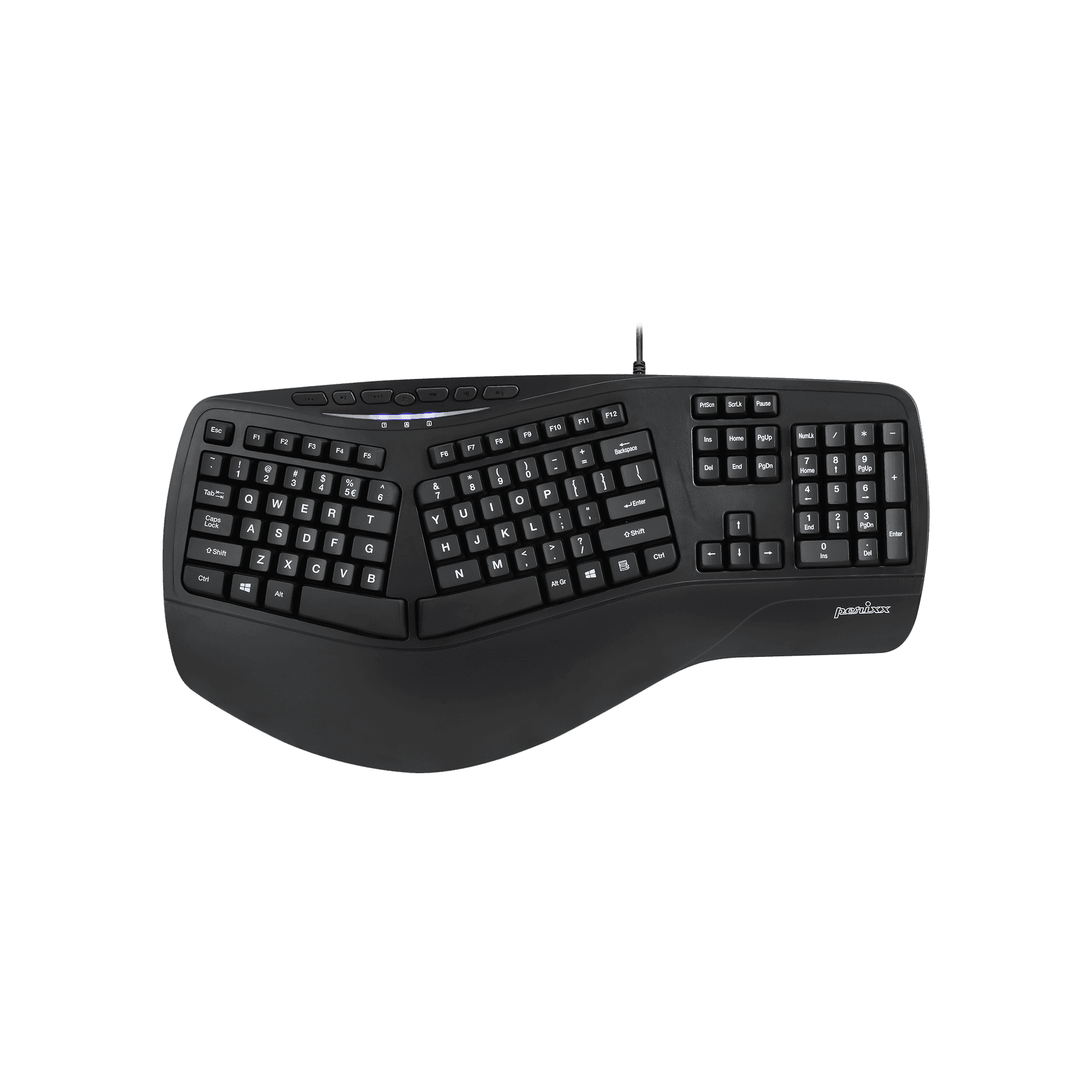 Perixx Periboard-312 - Black - Wired USB Backlit Ergonomic Computer Keyboard - US Layout