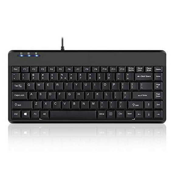 Perixx PERIBOARD-409H Wired USB Mini Keyboard with 2 USB Hubs, Black, US English Layout