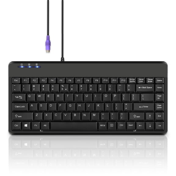 Perixx Periboard-409P Wired PS2 Mini Computer Keyboard, Black, Us English