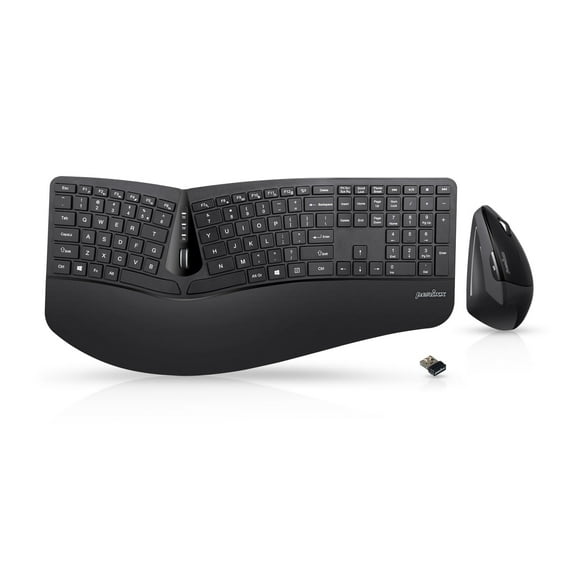 Perixx PERIDUO-605, Wireless Ergonomic Keyboard and Vertical Mouse Desktop Combo - Adjustable Palm Rest - Black