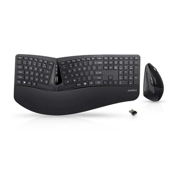 Perixx PERIDUO-605, Wireless Ergonomic Keyboard and Vertical Mouse Desktop Combo - Adjustable Palm Rest - Black