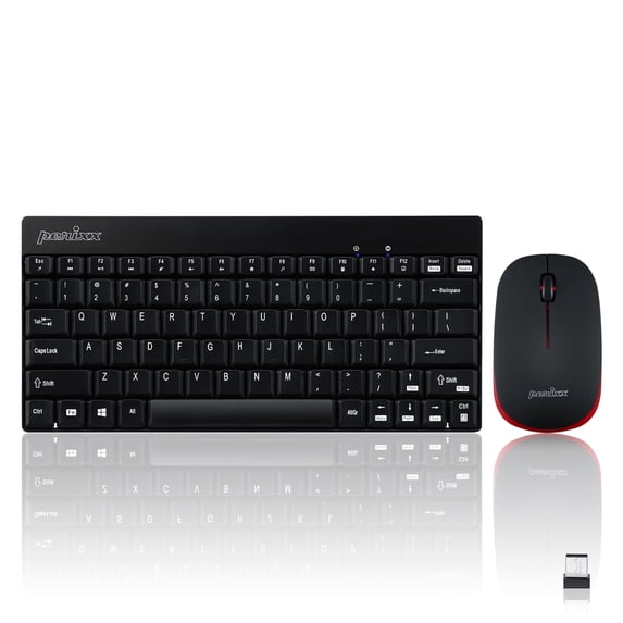 Perixx Periduo-712B Wireless Mini Keyboard and Mouse Combo - Home or Office Use -Black - US English