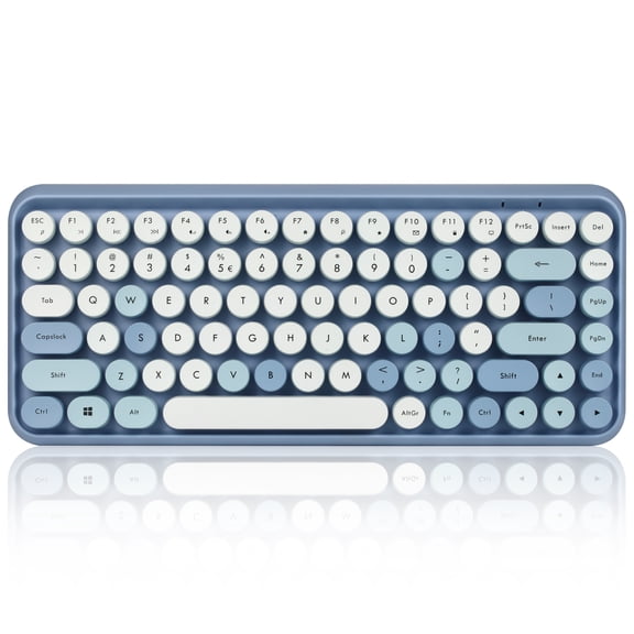 Perixx Periduo-713BL Wireless Mini Keyboard and Mouse Combo - Retro Round Key Caps - Pastel Blue - US English Layout