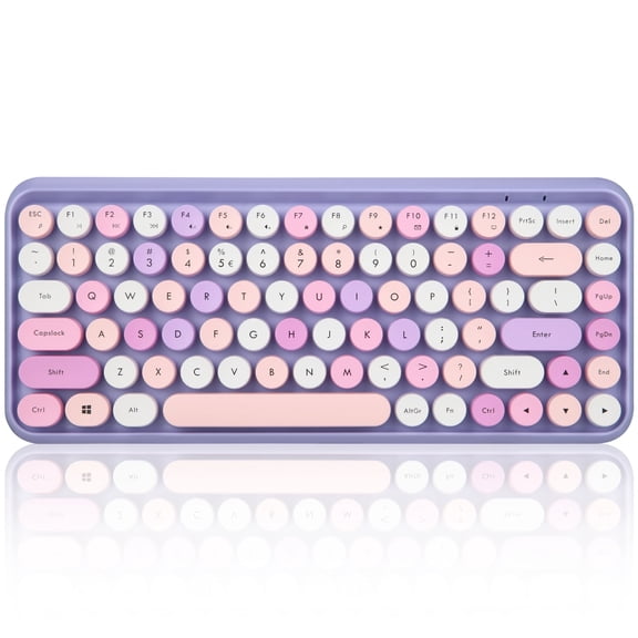Perixx Periduo-713PP Wireless Mini Keyboard and Mouse Combo - Retro Round Key Caps - Pastel Purple