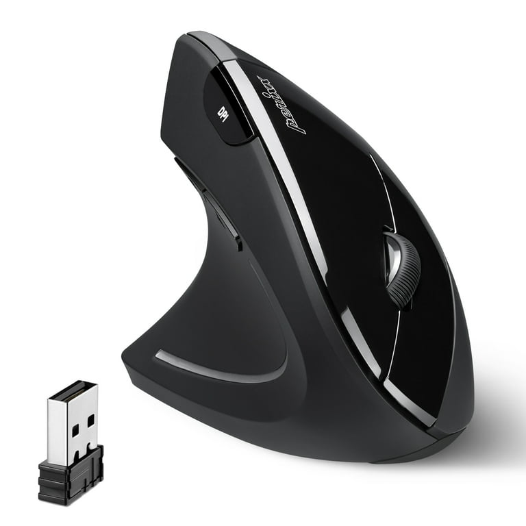 Perixx Perimice-713L, Wireless Ergonomic Left Handed Vertical Mouse, 6  Buttons Design, 3 Level Dpi, Black 