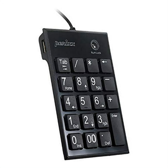 Perixx Peripad-202H Wired Slim Numeric Keypad, X Type Scissor Keys with 2 USB Hubs and Tab Key, Black