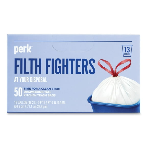 Staples Perk 13 Gallon Kitchen Trash Bag Low Density 0.9 Mil PK56745