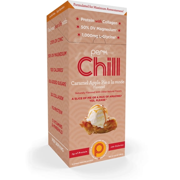 Perk Chill Drink Mix (Caramel Apple Pie) 10 Stick Packs  Calming Melatonin-Free Nighttime Sleep Aid Support with Magnesium & L-Glycine, Soy-Free, GMO-Free, Gluten-Free