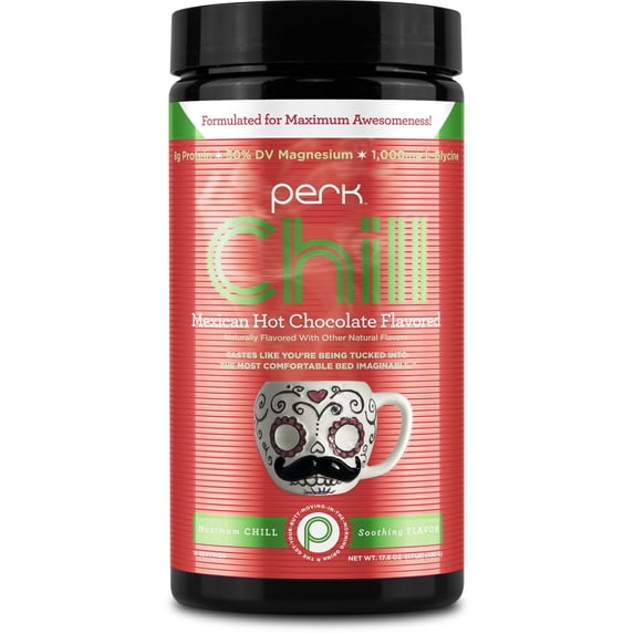 Perk Chill Drink Mix (Mexican Hot Chocolate) 18 Servings – Calming Melatonin-Free Nighttime Sleep Aid Support with Magnesium & L-Glycine, Gluten-Free