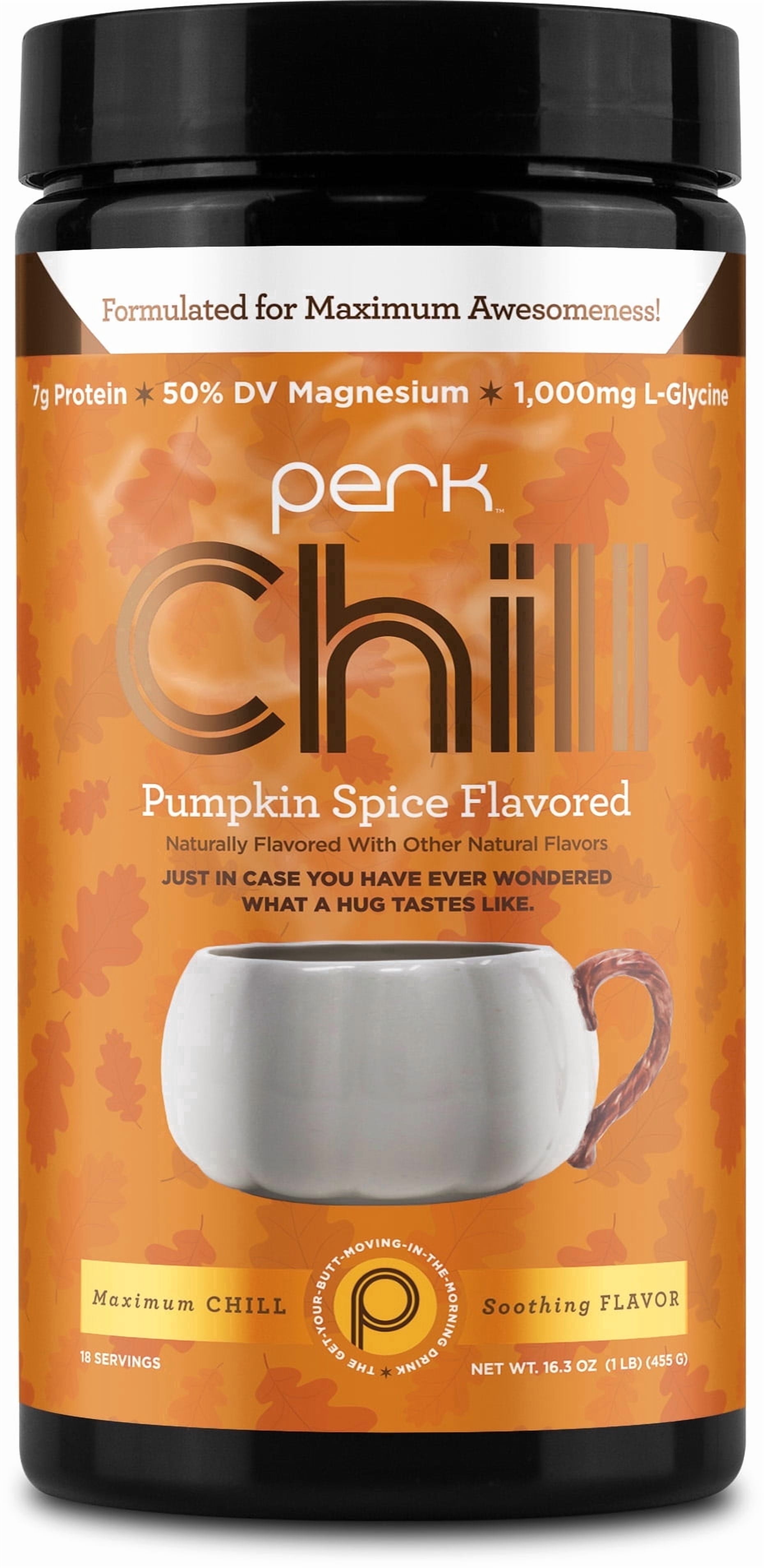 Perk Chill Drink Mix (Pumpkin Spice) 18 Servings – Calming Melatonin-Free Nighttime Sleep Aid Support with Magnesium & L-Glycine, Gluten-Free