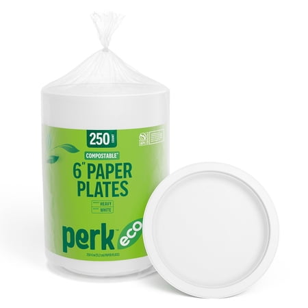 Staples Perk Compostable Paper Plates 6" White 250/Pack (PK61286)