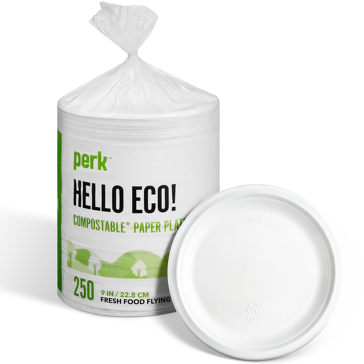 Staples Perk Compostable Paper Plates 9" White 250/Pack (PK61287)