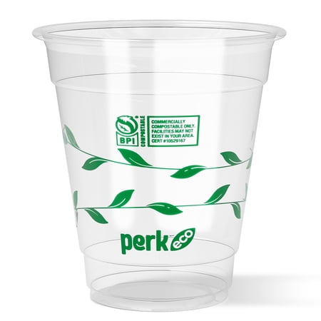 Staples Perk Eco-ID Compostable Plastic Cold Cups 12 oz Clear/Green 300/Carton PK56195