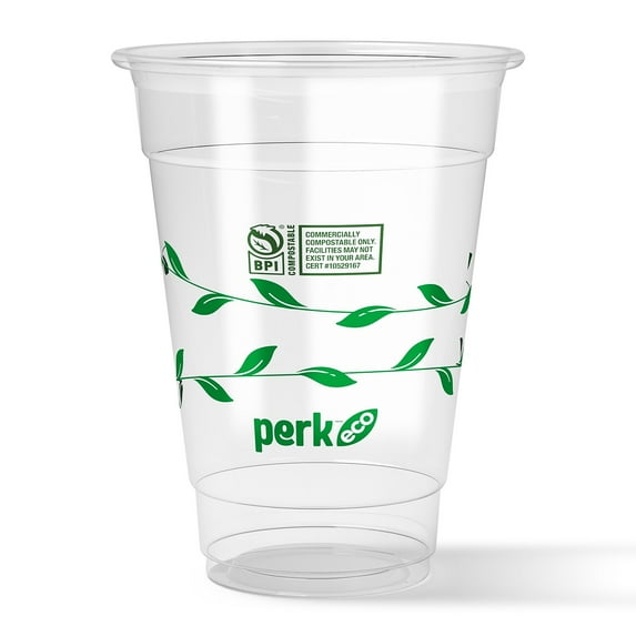 Staples Perk Eco-ID Compostable Plastic Cold Cups 16 oz Clear/Green 300/Carton PK56197