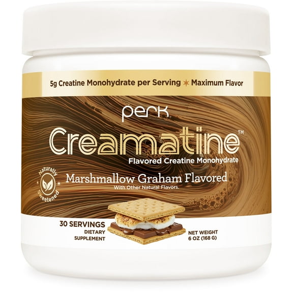 Perk Creamatine (Marshmallow Graham) 30 Servings - Flavored Creatine Monohydrate, 5g of Creatine per Serving, Naturally Sweetened, Zero Sugar, Gluten-Free, Soy-Free
