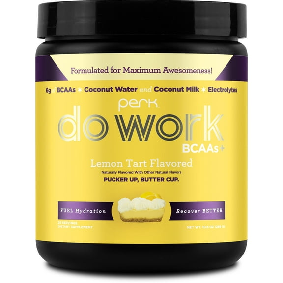 Perk Do Work BCAAs + Hydration Electrolytes Powder (Lemon Tart Flavored, 20 Servings) - With Coconut Water and Coconut Milk