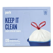 Perk™ Drawstring Tall Kitchen Trash Bags, 13 gal, 28" x 24", White, 120/Box
