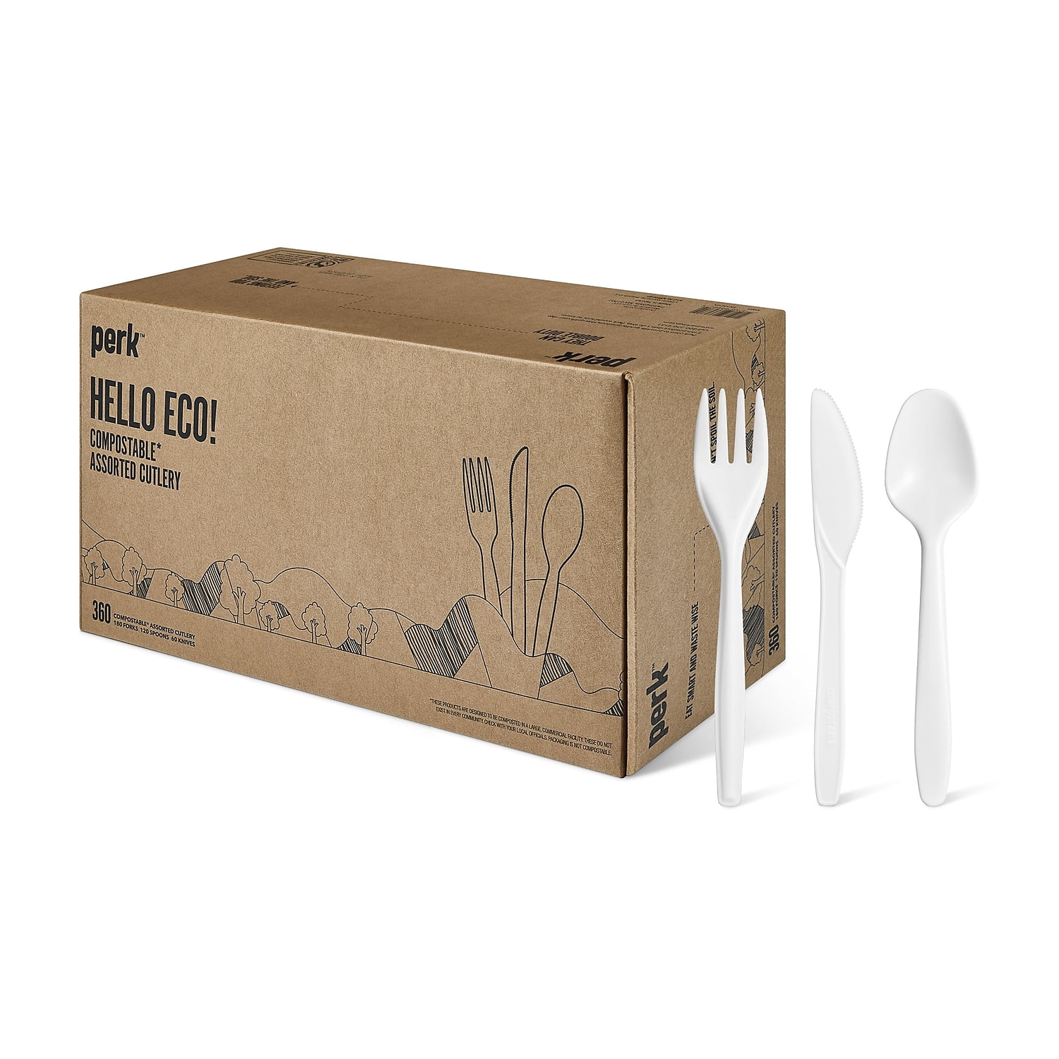 Eco-ID Mediumweight Compostable Cutlery, Fork/Knife/Teaspoon, White, 120 Sets/Pack Eco-ID Mediumweight Compostable Cutlery, Fork/Knife/Teaspoon, White, 120 Sets/Pack