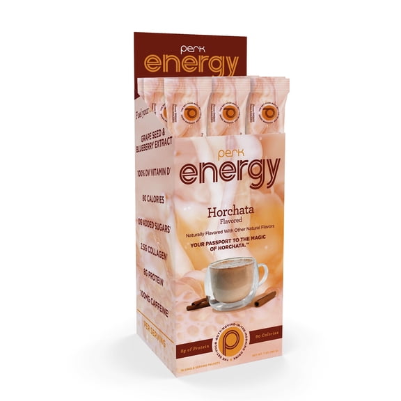 Perk Energy Original Horchata Flavored Drink Powder (10 Servings Stickpack) - Gluten-Free, Peanut-Free, Soy-Free