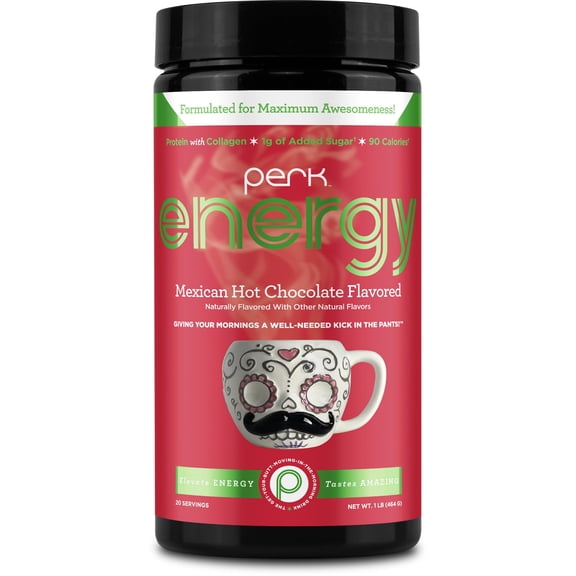 Perk Energy Drink Mix (Mexican Hot Chocolate) 20 Servings - Caffeinated Healthy Coffee Alternative with Protein, 100mg of Caffeine, Gluten-Free