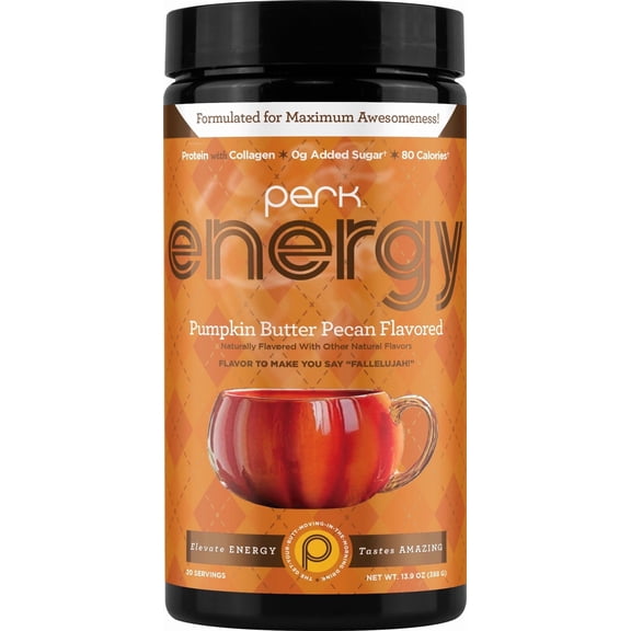 Perk Energy Drink Mix (Pumpkin Butter Pecan) 20 Servings - Caffeinated Healthy Coffee Alternative with Protein, 100mg of Caffeine, Gluten-Free