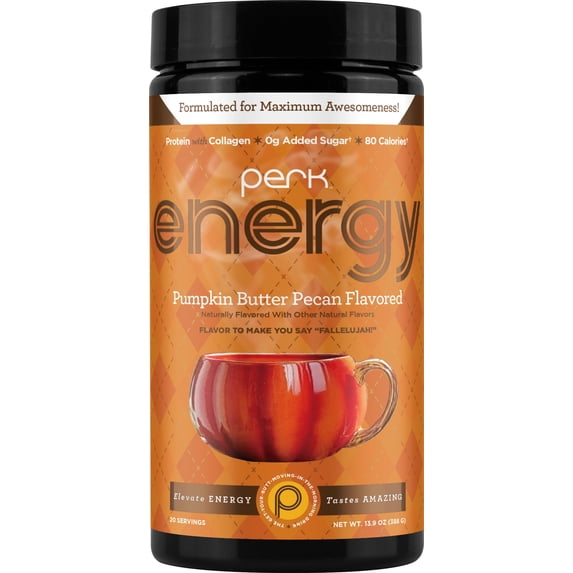 Perk Energy Drink Mix (Pumpkin Butter Pecan) 20 Servings - Caffeinated Healthy Coffee Alternative with Protein, 100mg of Caffeine, Gluten-Free