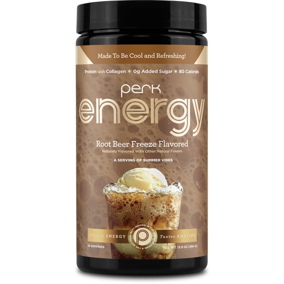 Perk Energy Drink Mix (Root Beer Freeze) 20 Servings - Caffeinated Healthy Coffee Alternative with Protein, 100mg of Caffeine, Gluten-Free, Soy-Free