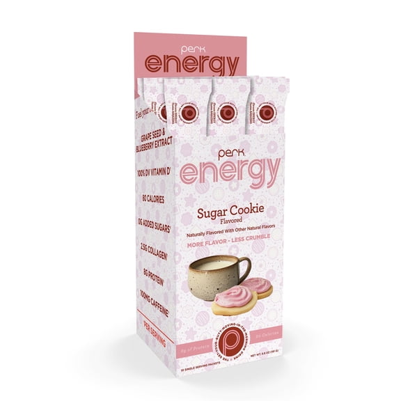 Perk Energy Original Sugar Cookie Flavored Drink Powder (10 Servings Stickpack) - Gluten-Free, Peanut-Free, Soy-Free