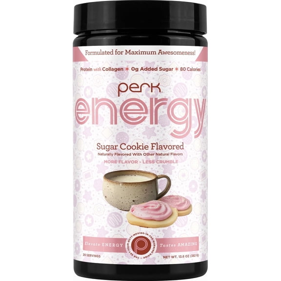Perk Energy Drink Mix (Sugar Cookie) 20 Servings - Caffeinated Healthy Coffee Alternative with Protein, 100mg of Caffeine, Gluten-Free, Soy-Free