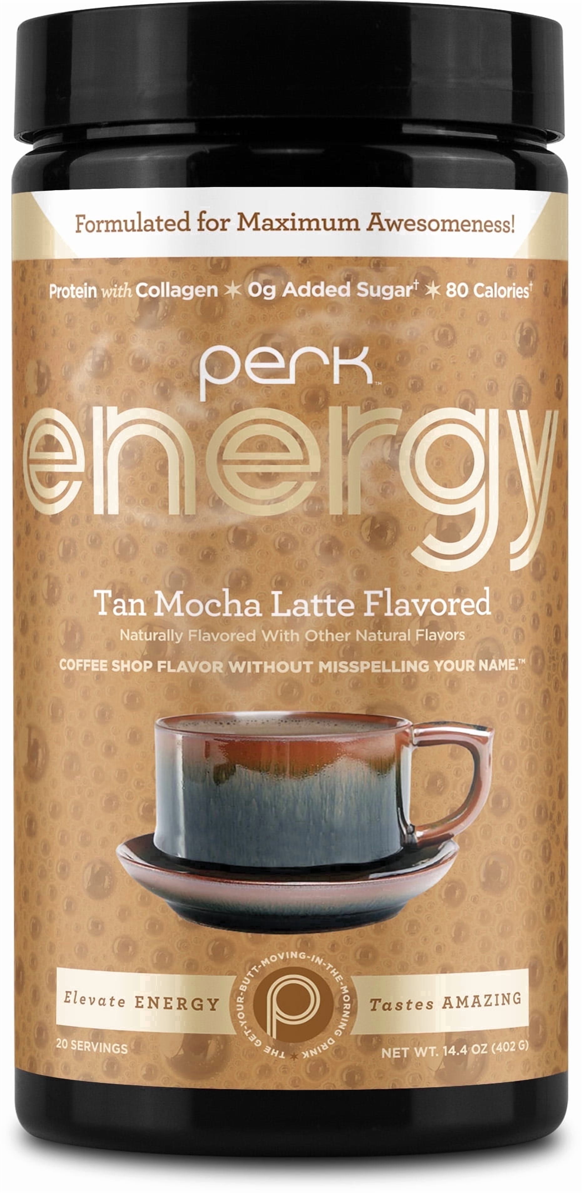 Perk Energy Drink Mix (Tan Mocha Latte) 20 Servings - Caffeinated Healthy Coffee Alternative with Protein, 100mg of Caffeine, Gluten-Free, Soy-Free
