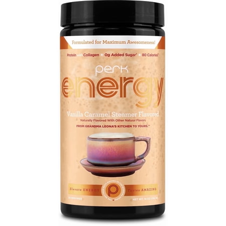 Perk Energy Drink Mix (Vanilla Caramel Steamer) 20 Servings - Caffeinated Healthy Coffee Alternative with Protein, 100mg of Caffeine, Gluten-Free