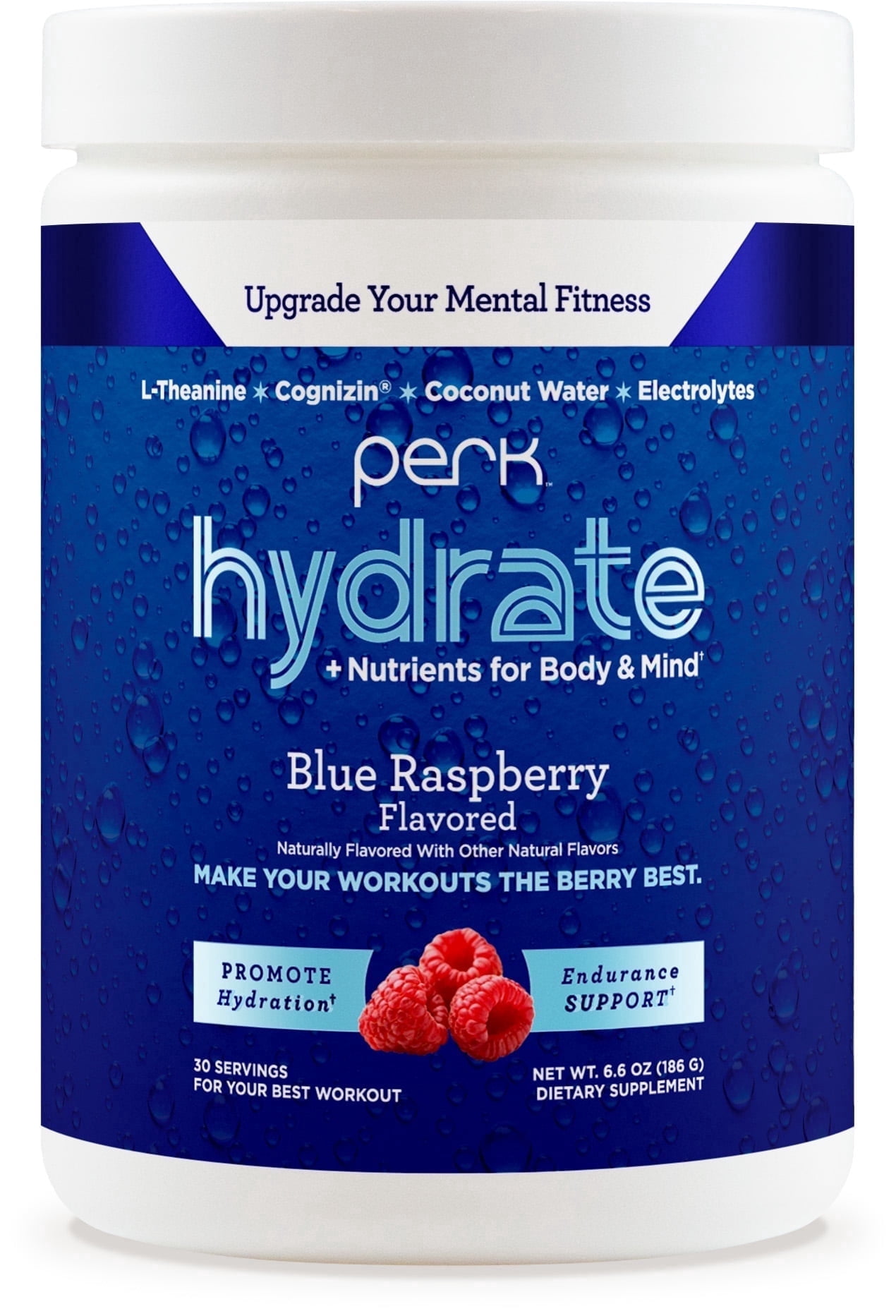 Perk Hydrate Electrolyte Drink Mix Powder (Blue Raspberry) 30 Servings - Coconut Water, CDP-Choline, L-Theanine, Gluten-Free, Keto Friendly, Vegan