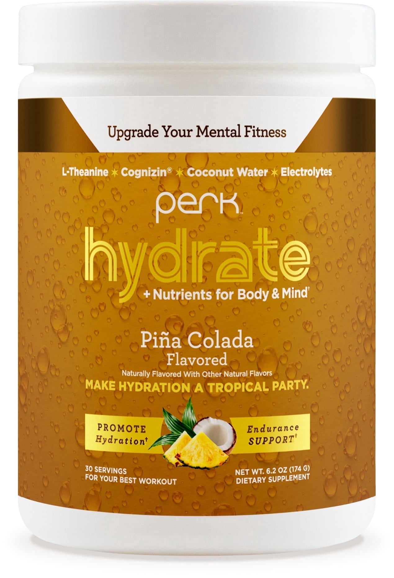 Perk Hydrate Electrolyte Drink Mix Powder (Pina Colada) 30 Servings - Coconut Water, CDP-Choline, L-Theanine, Gluten-Free, Keto Friendly, Vegan