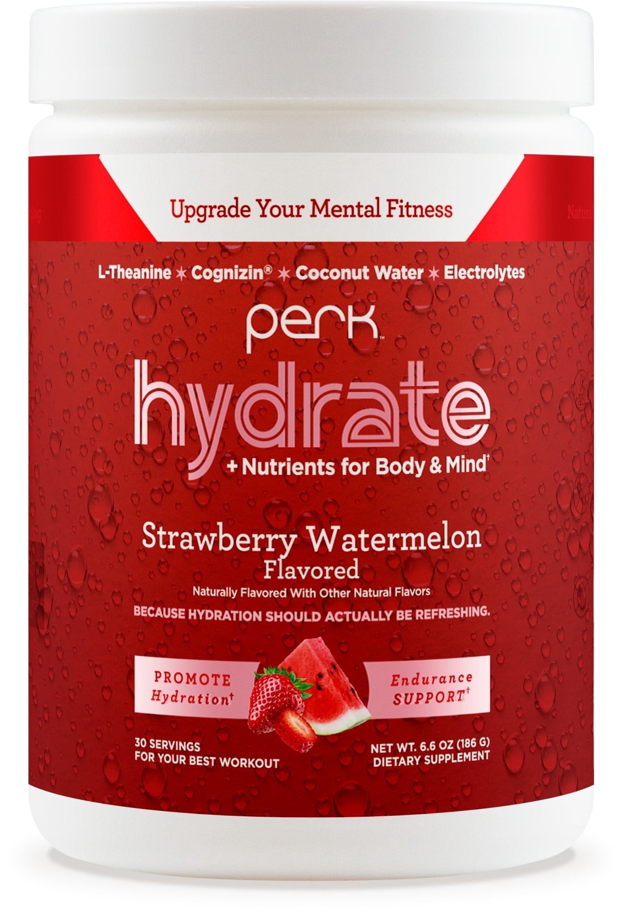 Perk Hydrate Electrolyte Drink Mix Powder (Strawberry Watermelon) 30 Servings - Coconut Water, CDP-Choline, L-Theanine, Keto Friendly, Vegan