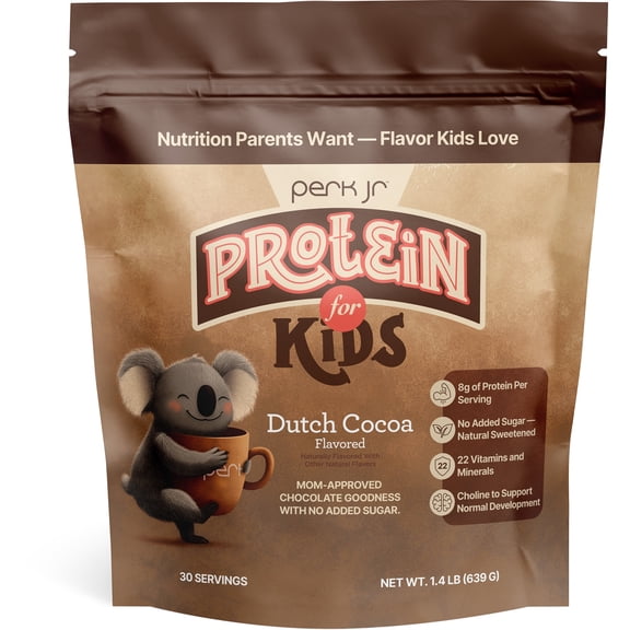 Perk Jr Kids Protein Shake Powder (Dutch Cocoa) 30 Servings, 8g Protein