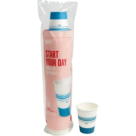 Perk - Paper Hot Cup, 12 Oz., 50/Pack - White/Blue
