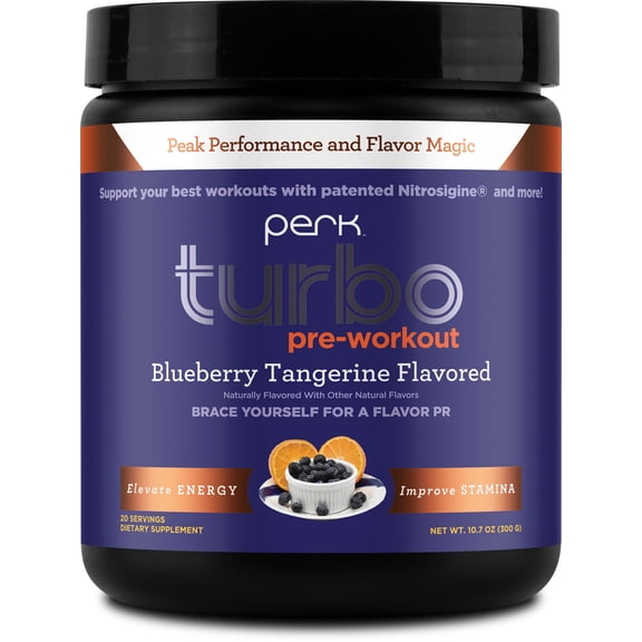 Perk Turbo Pre-Workout Powder (Blueberry Tangerine Flavored) 20 Servings - Gluten-Free