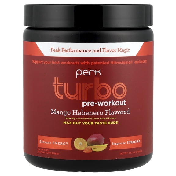 Perk Turbo Pre-Workout Powder (Mango Habanero) 20 Servings - 125mg of Caffeine with Citrulline Malate 2:1 & Beta Alanine, Formulated with Nitrosigine