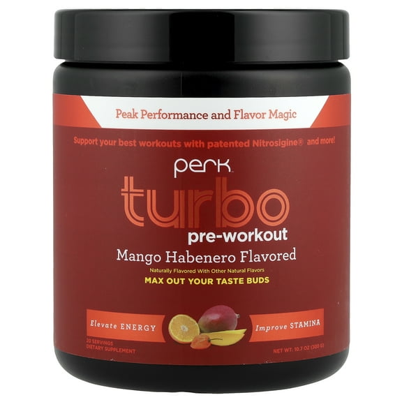 Perk Turbo Pre-Workout Powder (Mango Habanero Flavored) 20 Servings - Gluten-Free