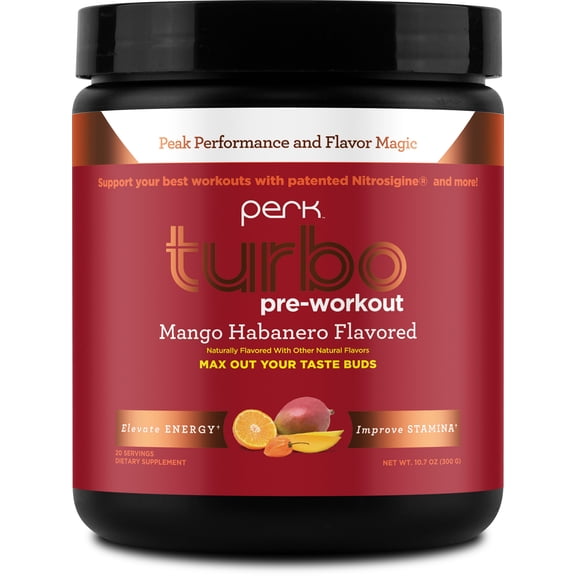 Perk Turbo Pre-Workout Powder (Mango Habanero) 20 Servings - 125mg of Caffeine with Citrulline Malate 2:1 & Beta Alanine, Formulated with Nitrosigine