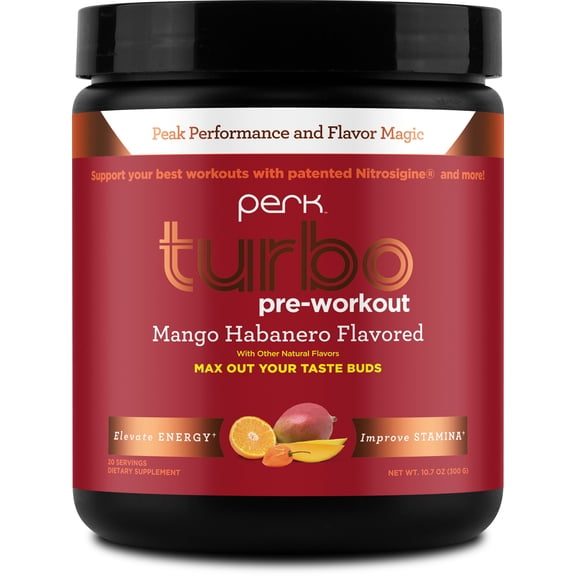 Perk Turbo Pre-Workout Powder (Mango Habanero) 20 Servings - 125mg of Caffeine with Citrulline Malate 2:1 & Beta Alanine, Formulated with Nitrosigine