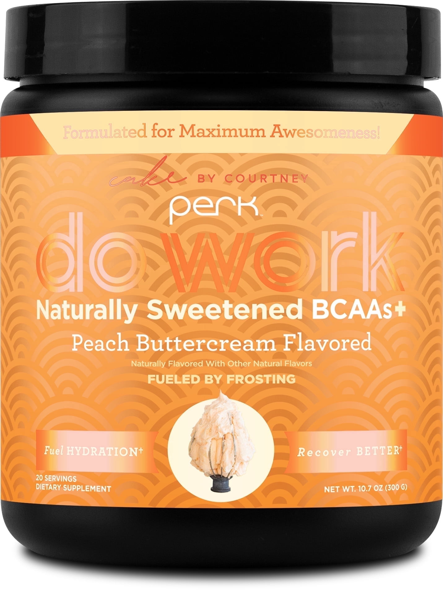 Perk Do Work Naturally Sweetened BCAA + Hydration Electrolytes Powder (Peach Buttercream) 20 Servings - with Coconut Water & Coconut Milk, Gluten-Free