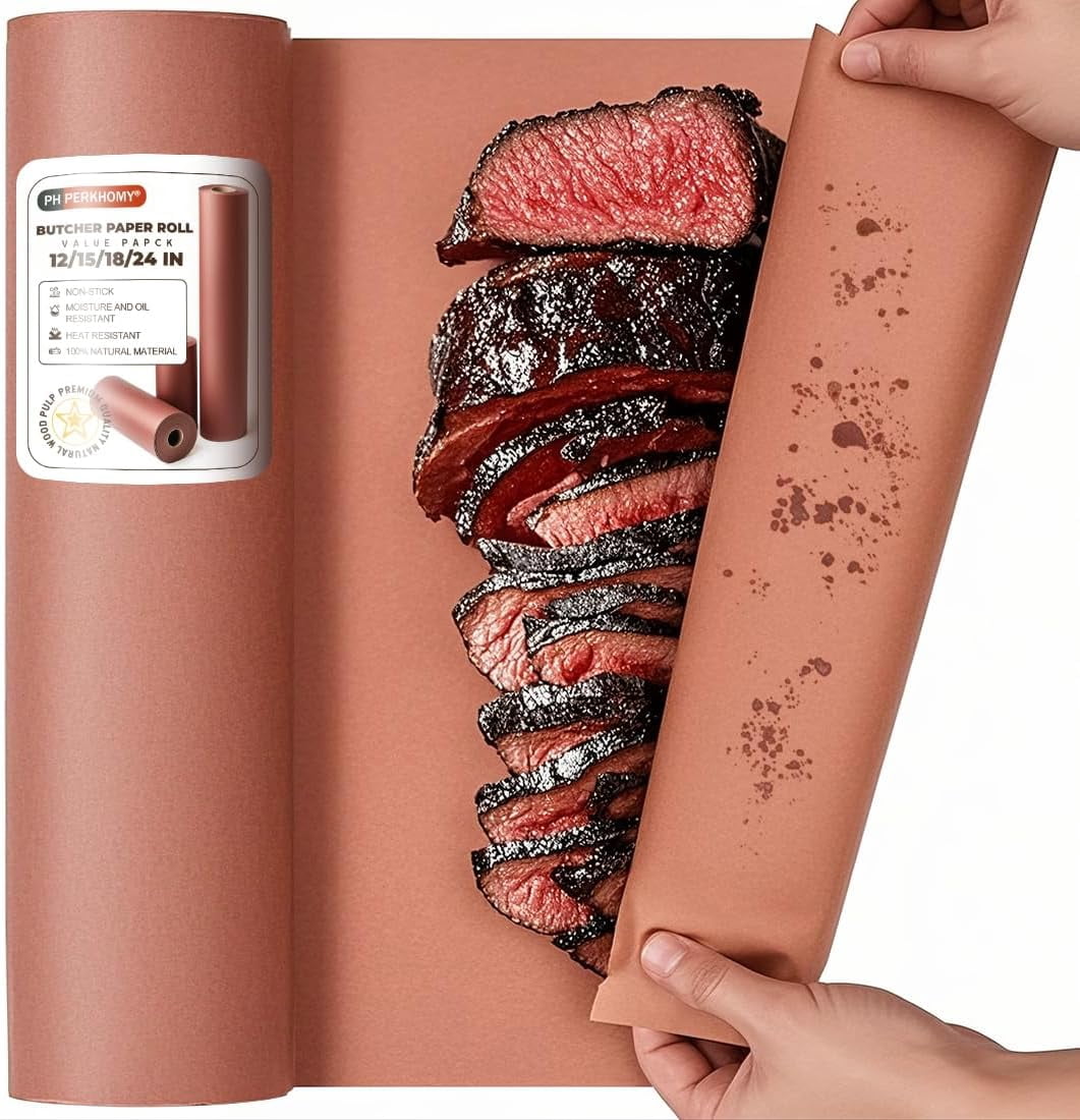 PerkHomy 18" x 200' (2400") Pink Butcher Paper Roll for Smoker BBQ Grilling Smoking Meat Unbleached Uncoated Unwaxed Peach (Pink, 18" x 200')