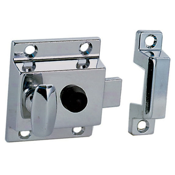 Perko 0948DP0CHR Chrome-Plated Latch with Sliding Lock Button - 2-1/8" x 2-1/4"
