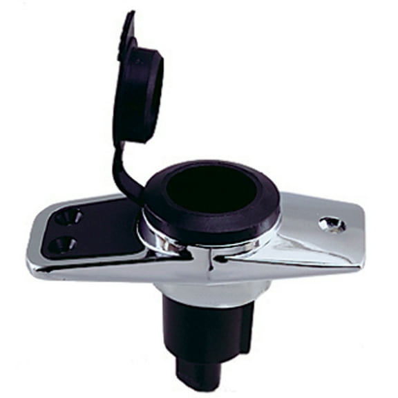 Perko 1060PB0DP Chrome-Plated 2-Pin Plug-In Light Base with 5 Rake - 3.75" x 1.75" Base