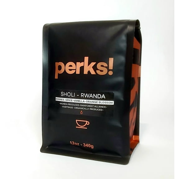 Perks! Rwanda "Sholi Estate" Whole Bean Light Roast Arabica Coffee - 12oz Bag